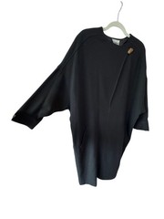 Vintage N.R.1 Made In USA Black Wool Crepe Minimalist Avant Garde Midi Dress 12