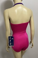 Vtg 80’s NWT Rose Marie Reid Rose Purple Stripe Accent Halter Swimsuit XS/S