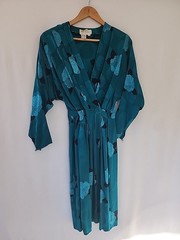 Vintage 80’s Silk Studio 100% Silk Dress Teal Blue & Black Size 8