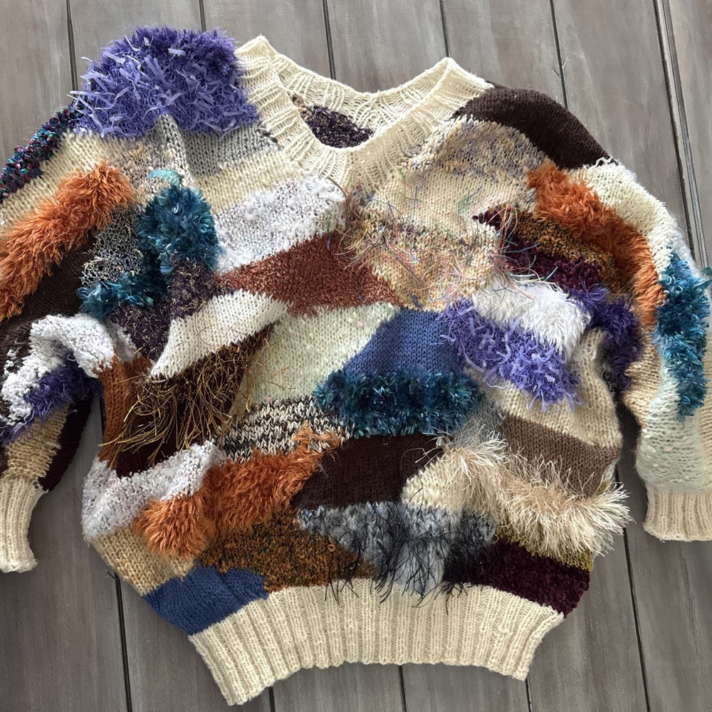 Vintage Patchwork Fur Sweater 80’s Women’s Small