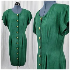 Vintage La Belle Green Button Down Dress w Gold Buttons Size 11/12