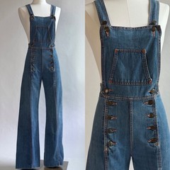 70s Faded Glory Flare Leg Double Button Overall Jumpsuit Size 7 /Small 26×29