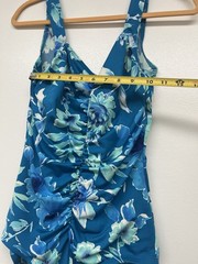 Vintage Gabar Floral Blue Nylon Blend One Piece Bathing Suit Swimsuit Size 12