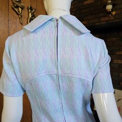 Vintage 60s Mod Pixelated Space Knit Huge Dagger Collar Shift Party Dress M/L/XL