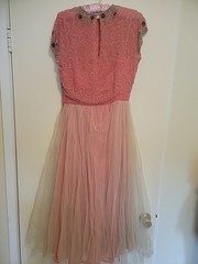 Vintage 40s 50s EXQUISITE Beaded Tulle Evening Dress Needs TLC