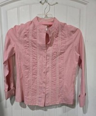 Vtg Neiman Marcus prairie Peasant Blouse Sz SMALL High Button Neck Shirt Ruffles