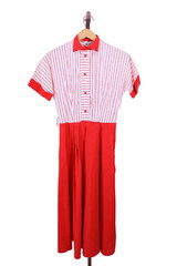 Vintage 1950s Red Striped Dress Teena Paige Shirtdress W 24″