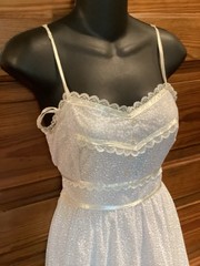 VGT Pale Blue Shoulder Tie Floral Prairie Revival Maxi Sundress Boho XS/S