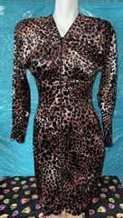 Vintage Janine Paris London New York Zip Up Metallic Leopard Dress Size M