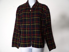 Positive Attitude Blazer Sz 12 Career Vintage 80s 90s Colorblock Grid Plaid Zip