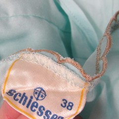 Vintage 60s 70s Schiesser Embroidered Boho Light Aqua Blue Maxi Nightgown sz 38