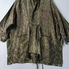 VTG 90s Lorain Croft Green Silk Paisley Jaquard Kimono Style Smoking Jacket