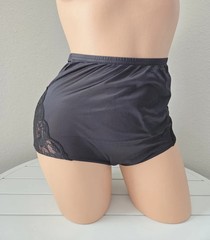 Shadowline 17082 Full Cut Brief Shiny Nylon Lace Full Coverage Panty Black