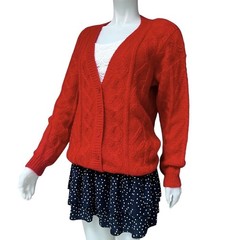 Northern Isles Vtg 90s Red Mohair Cable Knit Cardigan Chunky Grandmacore Large