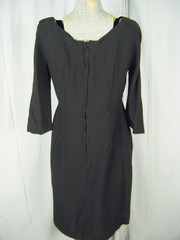 Vtg 60s Black Crepe Tuck in Shoulder Dress-Bust 42/M