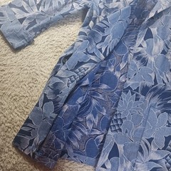 Prato Vintage Floral Pineapple Duster Jacket Womens 16 Blue USA Made Open Front