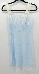 LADY LYNNE FULL SLIP DRESS Nylon Blend Blue With White LACE Thick STRAPS Sz 32?