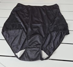 Shadowline 17082 Full Cut Brief Shiny Nylon Lace Full Coverage Panty Black