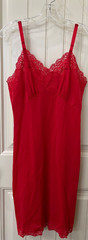 Vtg Bright red Detail Full Nylon Slip Dress Lacy Size 34 Bust