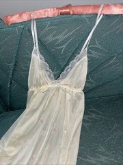 Vtg Val Mode Maxi Nightgown Medium Ivory Floral Pink Flowers Slip Chemise V Neck