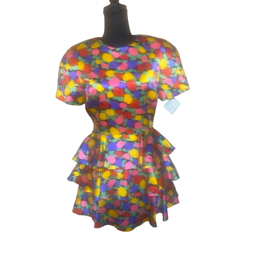 Vintage 80s Arnold Scaasi Boutique Couture Silk Floral Ruched Party Dress