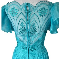 VTG Eve of Milady Formal Gown Bridesmaid Turquoise Embroidered Chiffon ILGWU 10