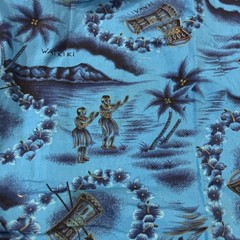 Vintage Hawaiiana Dress Blue – No Size Tag Approx M – Cotton