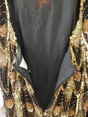 Lillie Rubin Vintage Black Gold Beaded Sequin Semi-Open Back Silk Dress Size 6