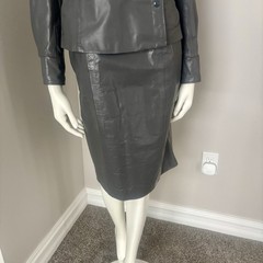 G-III Vintage 1980’s Women’s Gray Leather Jacket And Matching Pencil Skirt