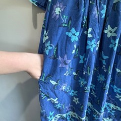 Vintage Fundamentals Floral Midi Praire Dress L Blue Cotton Flowy Cottagecore