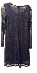Black Lace Sheath Dress Size 10 Long Sleeve Lined Cocktail LBD Elegant