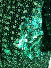 VTG 60s 70s Green Sequin Formal Dress Evening Gown 34-29-open XS/S DAMAGED