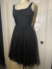 Vintage 1950’s Black Gathered Bodice Chiffon GIGI YOUNG Cocktail Dress Sz 0