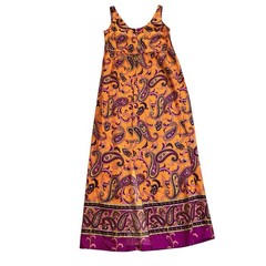 60s 70s Vintage Orange and Purple Paisley Hawaiian Maxi Dress Miss Hawaii