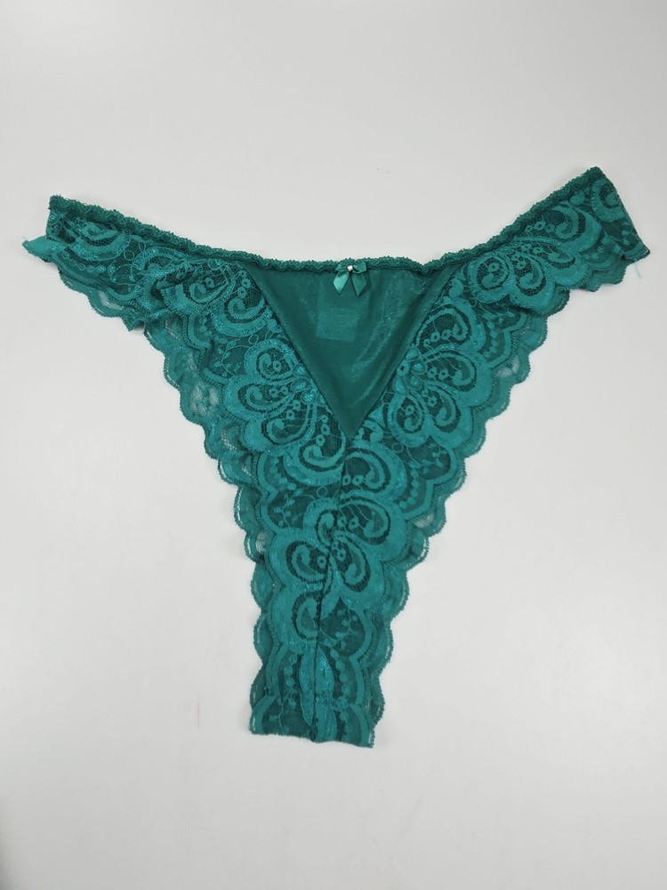 Vintage Intimate Attitudes Lace High Cut Bikini Thong Panty Sz 1-2X Green Sexy