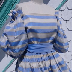 AMAZING vintage 1970s Saks Fifth Avenue striped satin puff sleeve party dress