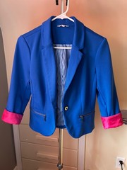 Candies Cropped Blue Blazer Pink Cuffs Size Medium