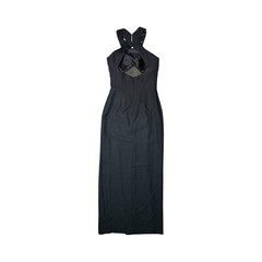 Alyce Design Peacock Sequin Jewel Black Slit Maxi Mesh Keyhole Dress Sz 6 VTG 80