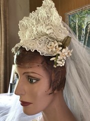 Vintage Antique Breathtaking 1920’s Wax Flower Wedding Lace Crown Wedding Veil