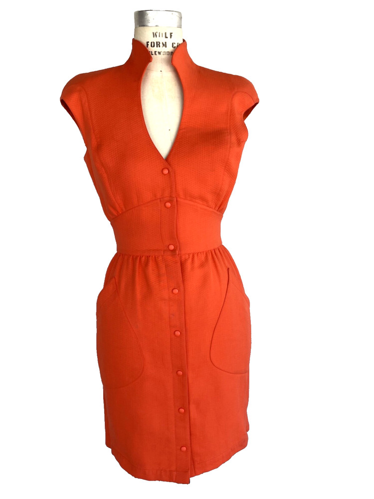 RARE Vintage 1980’S Thierry Mugler Orange Pique Cotton corseted dress – 38