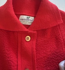 60s MCM Red Granny Cape Poncho Fringe Sweater Cardigan Orlon Acrylic sweeTree
