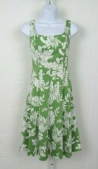 VTG 1990s 2000s JONES WEAR DRESS GREEN WHITE FLORAL SIZE 4 COTTON SPANDEX BLEND