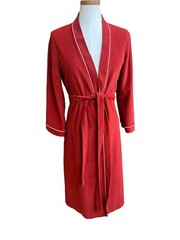 Vintage Vanity Fair Full Length Rust Red Velour Belted Robe Size M Pink Trim