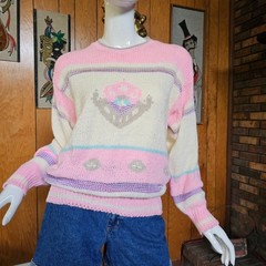 Vtg 80s Toadette Harajuku Bubblegum Pink Knit Kawaii Fairy Crewneck Sweater M/L
