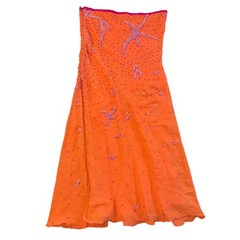Vintage 2000s Fairy Mermaid Pure Silk Orange Mesh Beaded Asymmetrical Skirt