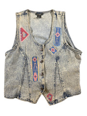 Vintage Gitano Acid Wash Denim Vest Painted Size Large 80’s
