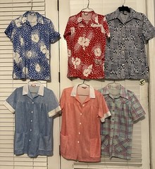 Lot Of 6 Vintage Button Scrub Top Size Large Pockets Floral Flat Front Collars