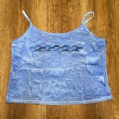 90s West Trend Dolphin Graphic Cami Tank Top Blue Ocean Print Made in USA Large