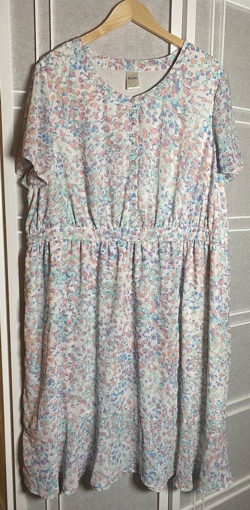 Retro Abstract Print Faux Wrap Cottagecore Midi Dress Size XL pastel colors