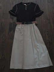 Vintage Newton Centre Dress Size 12 Black Ivory Colorblock Belted Midi Dress USA